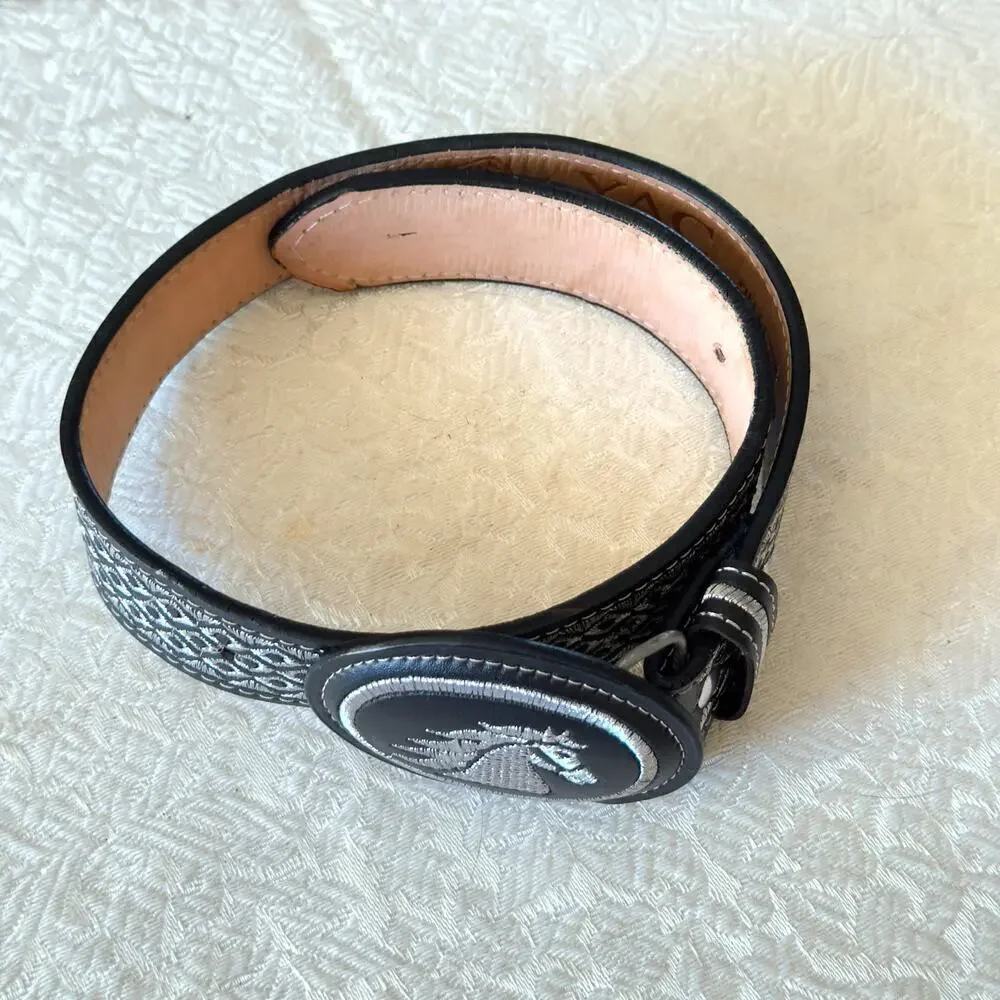 Western Leather & Silk Embroidered Black Belt Mustang Size 20 Youth YAC 1990’s